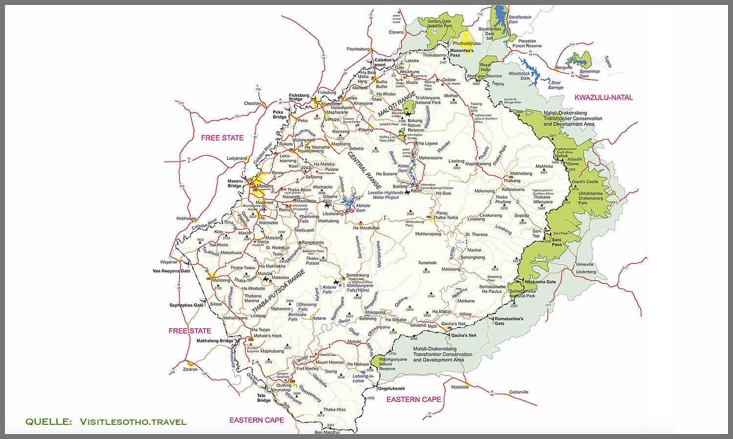 map of Lesotho,Mokhotlong,born4travel.de