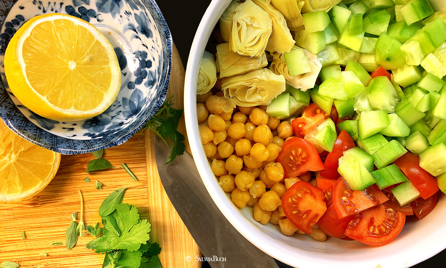 Frischer Kichererbsen-Salat mit Artischocken, Avocado & Koriander,born4travel.de