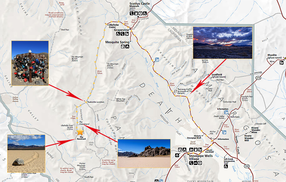racetrack playa, map death valley