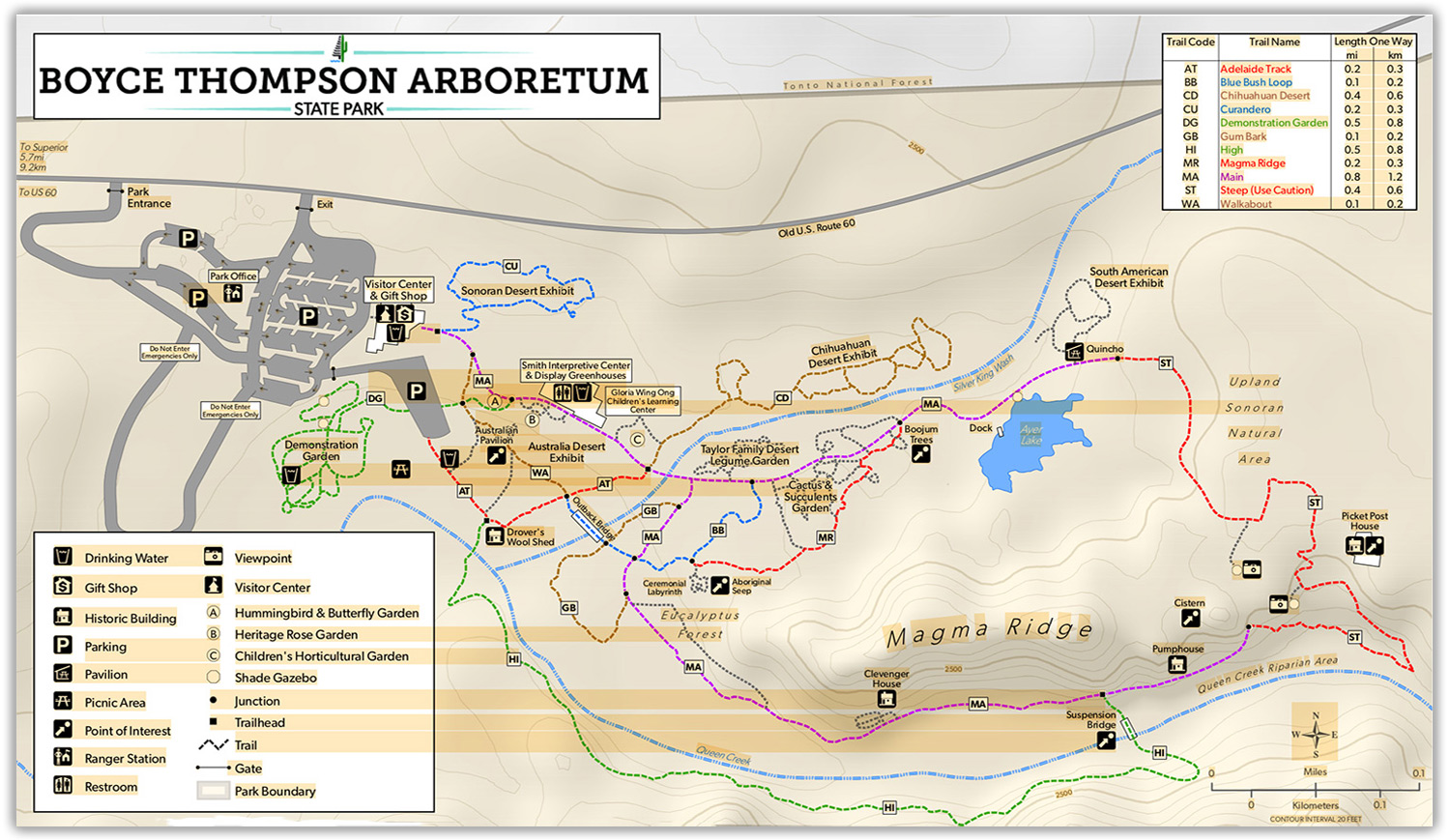 map of Boyce Thompson Arboretum near Superior,Arizona,USA,born4travel.de