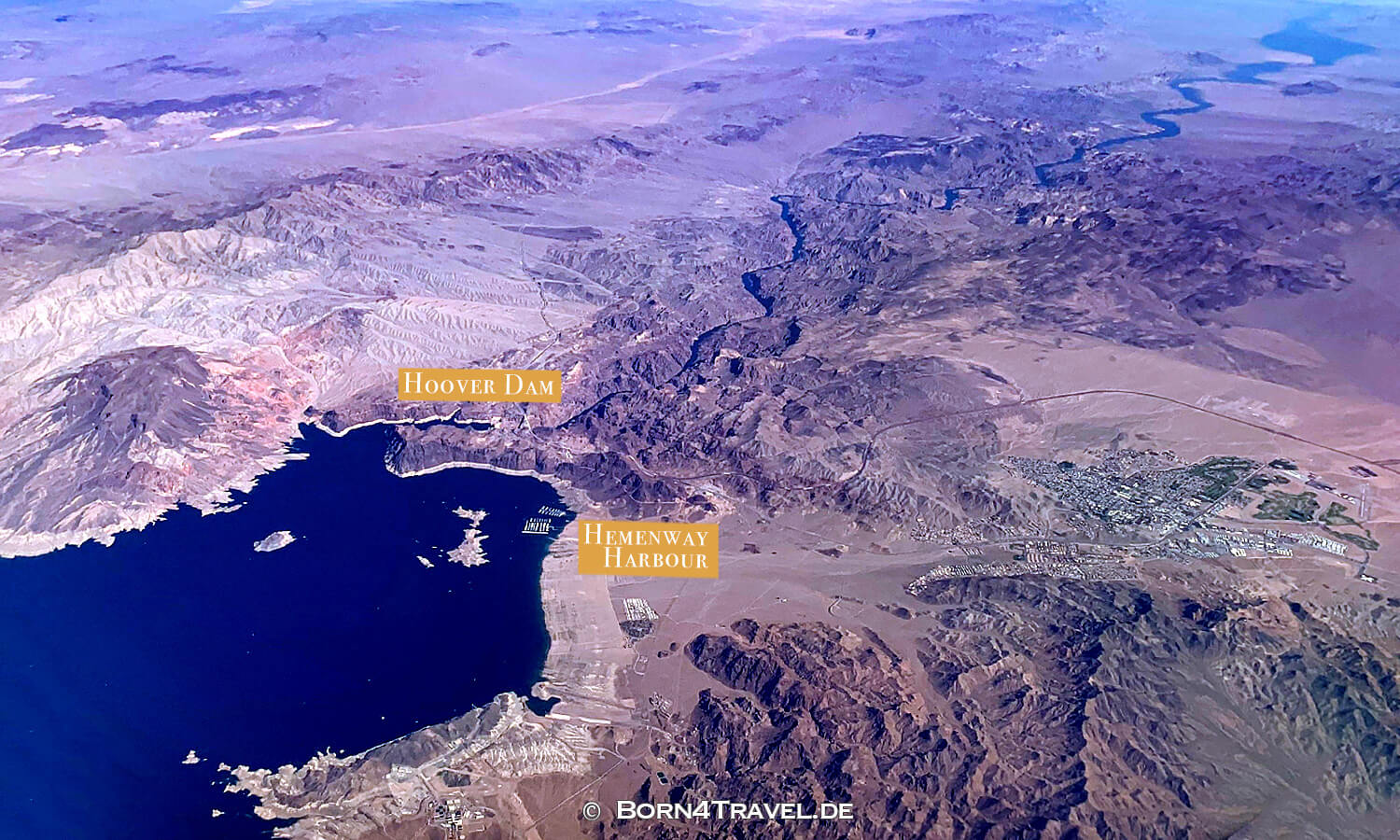 Lake Mead,B747 mit Lufthansa LAX-FRA,usa,born4travel.de