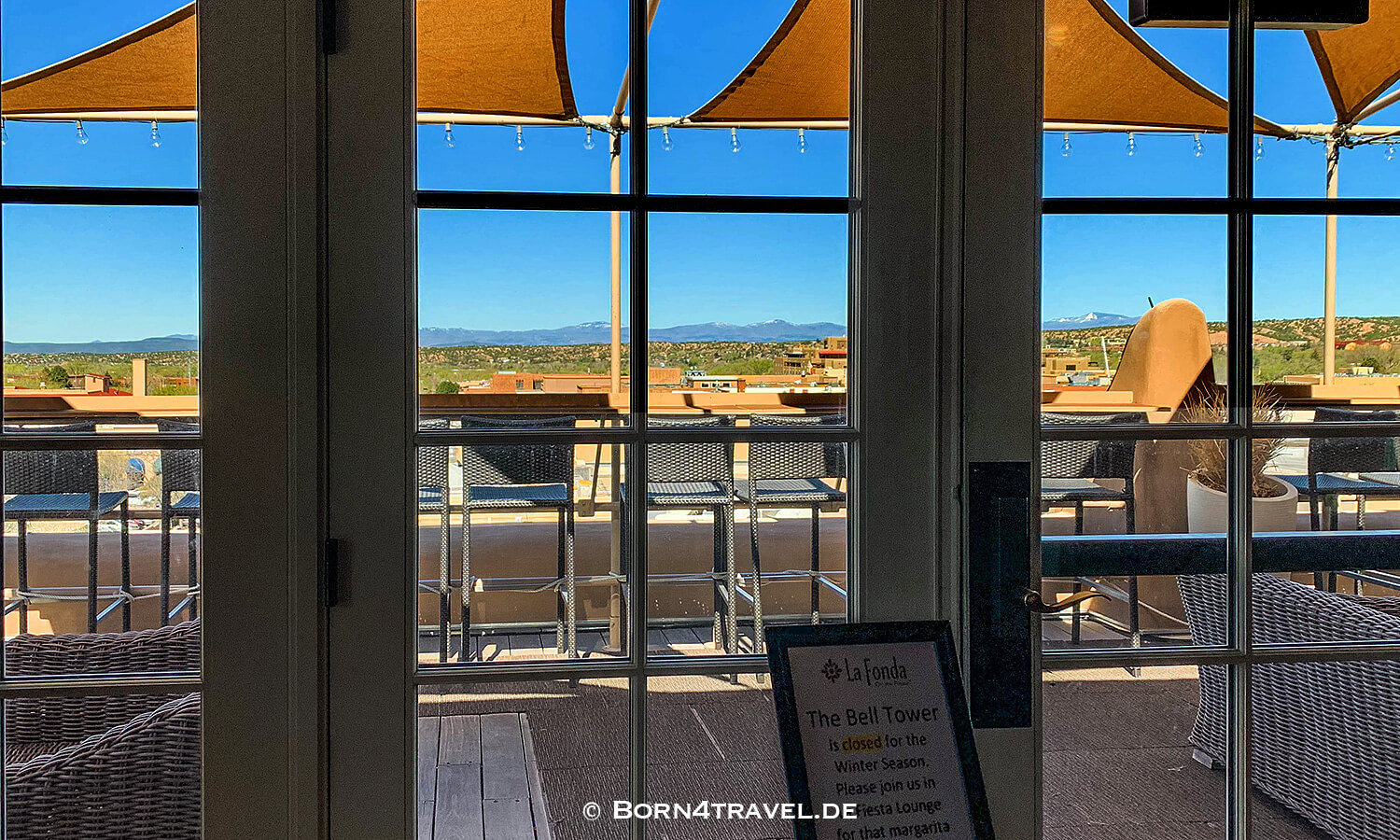 Bell Tower is closed at La Fonda in Santa Fe,New Mexico,USA,born4travel.de